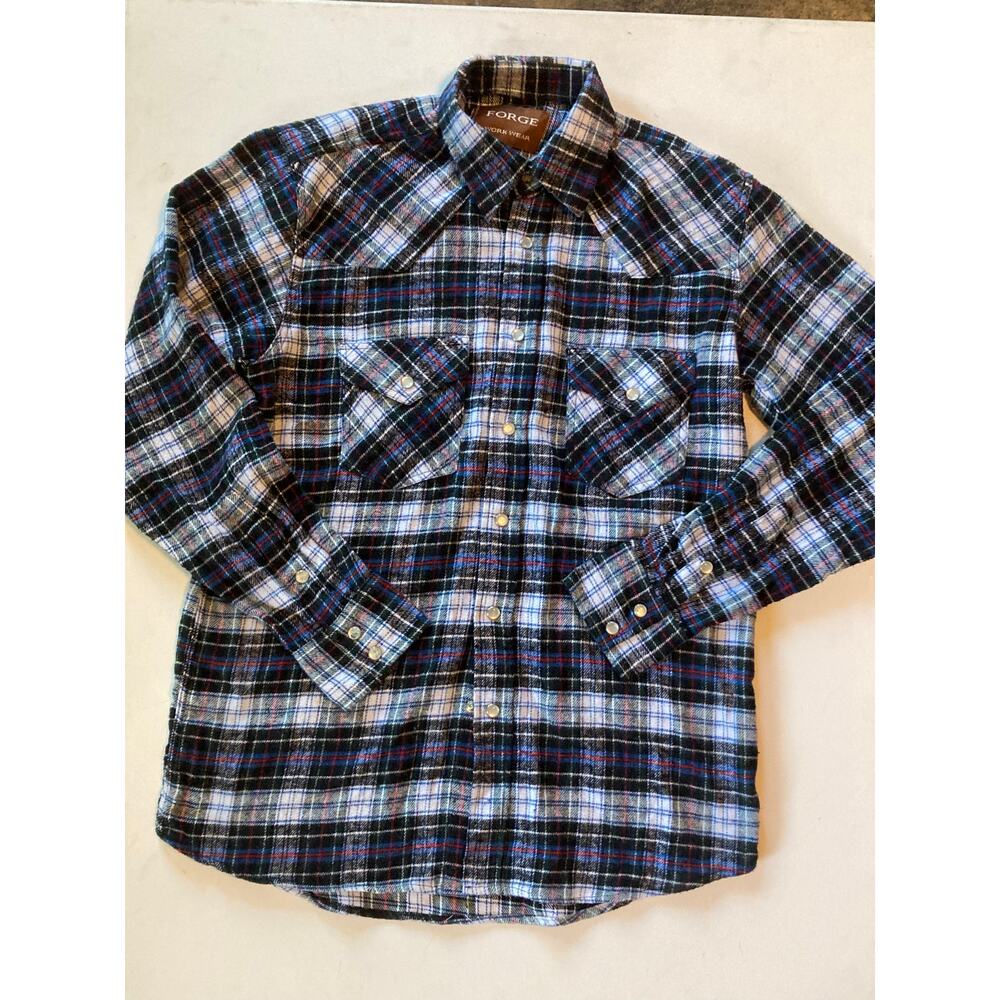 Forge Work Wear Men’s Flannel Shirt Sz M Western Snap Button Plaid 100% Cotton